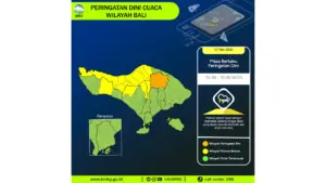 Prakiraan Cuaca Bali, 7 Mei 2026: Sejumlah Wilayah Berpotensi Hujan Lebat Disertai Petir dan Angin Kencang