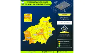 Prakiraan Cuaca Kalteng, 9 Mei 2026: Sejumlah Wilayah Berpotensi Hujan Lebat Disertai Petir dan Angin Kencang