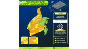 Prakiraan Cuaca Kalsel, 11 Mei 2026: Sejumlah Wilayah Berpotensi Hujan Lebat Disertai Petir dan Angin Kencang