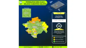 Prakiraan Cuaca Sumsel, 10 Mei 2026: Sejumlah Wilayah Berpotensi Hujan Lebat Disertai Petir dan Angin Kencang