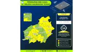 Prakiraan Cuaca Kalteng, 9 Mei 2026: Sejumlah Wilayah Berpotensi Hujan Lebat Disertai Petir dan Angin Kencang