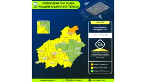 Prakiraan Cuaca Kalteng, 5 Mei 2026: Sejumlah Wilayah Berpotensi Hujan Lebat Disertai Petir dan Angin Kencang