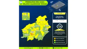Prakiraan Cuaca Kalteng, 6 Mei 2026: Sejumlah Wilayah Berpotensi Hujan Lebat Disertai Petir dan Angin Kencang
