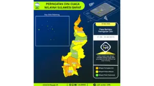 Prakiraan Cuaca Sulbar, 9 Mei 2026: Sejumlah Wilayah Berpotensi Hujan Lebat Disertai Petir dan Angin Kencang