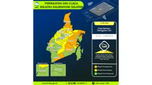 Prakiraan Cuaca Kalsel, 10 Mei 2026: Sejumlah Wilayah Berpotensi Hujan Lebat Disertai Petir dan Angin Kencang