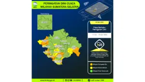 Prakiraan Cuaca Sumsel, 9 Mei 2026: Sejumlah Wilayah Berpotensi Hujan Lebat Disertai Petir dan Angin Kencang