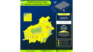 Prakiraan Cuaca Kalteng, 11 Mei 2026: Sejumlah Wilayah Berpotensi Hujan Lebat Disertai Petir dan Angin Kencang